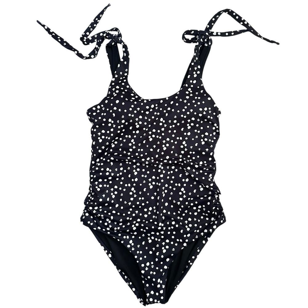 Movemama Ribbed Nursing Swimsuit Black White Scattered Dot One Piece L - Picture 2 of 9